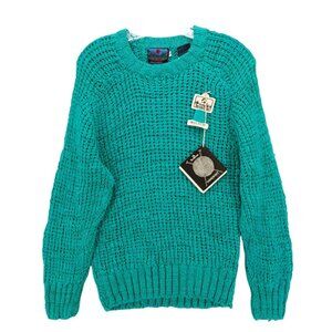 NEW TERRAMAR 100% Silk Sweater Chunky Knit Grass Roots Teal Handknit MEDIUM